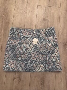 Free People Quilted Floral Mini Skirt - Blue, Pink & Cream